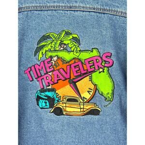 Time Travel Embroidered Jacket Men 2XL Denim Jean Button Up, Canyon River Blues